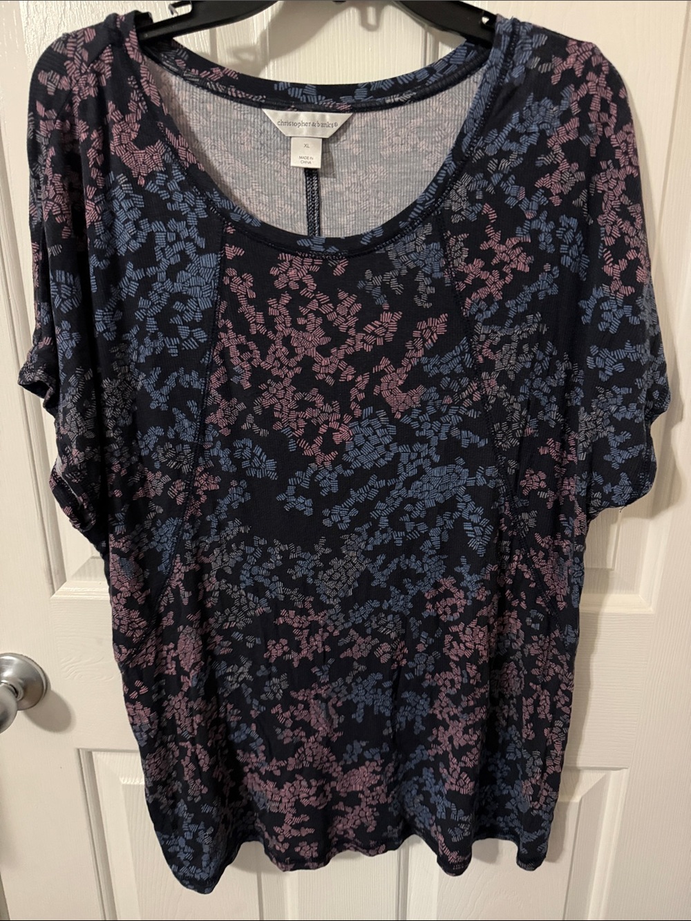 Christopher & Banks Navy Floral Short Sleeve Scoop Neck Top
